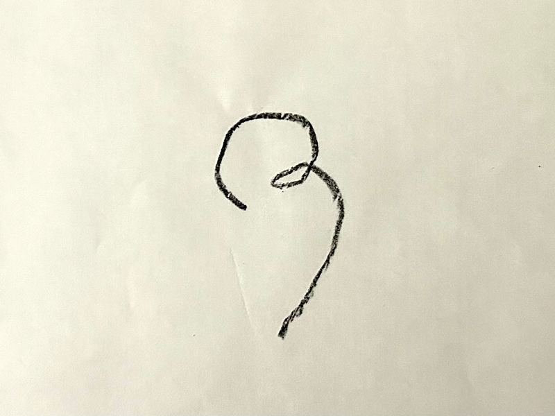 Cassie Spiral's handwritten R, drawn on paper and photographed as an object